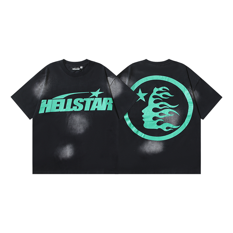 Coco Shoes Hellstar Star Gel Sport Logo Washed Short Sleeved T-shirt #672 Black Green