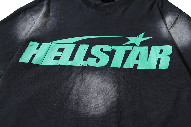 Coco Shoes Hellstar Star Gel Sport Logo Washed Short Sleeved T-shirt #672 Black Green