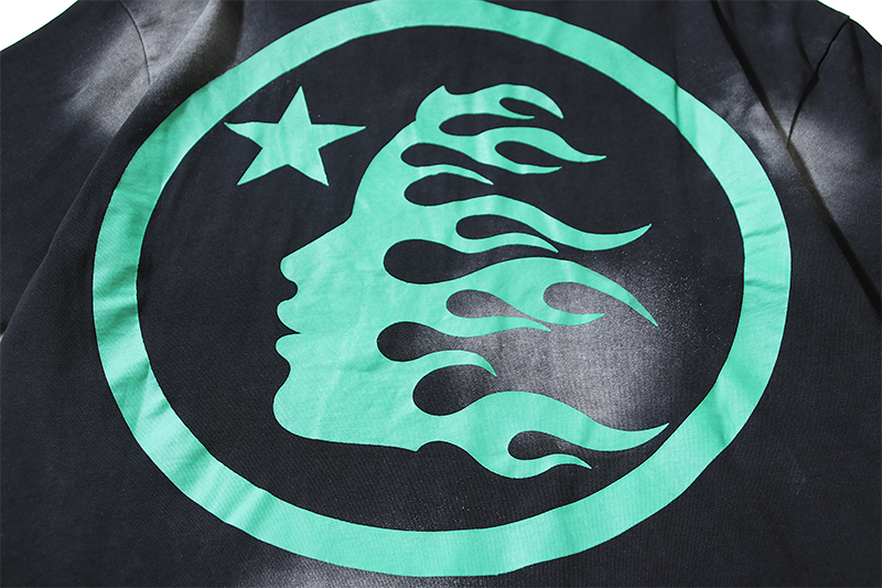 Coco Shoes Hellstar Star Gel Sport Logo Washed Short Sleeved T-shirt #672 Black Green