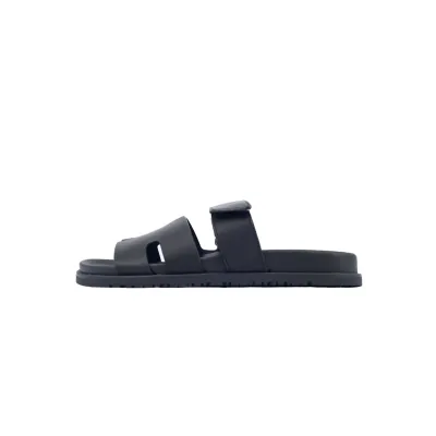 Hermes Calfskin Chypre Sandals Black 01