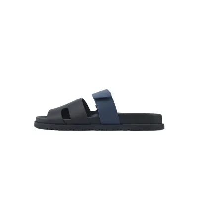 Hermes Calfskin Chypre Sandals Black Blue 01