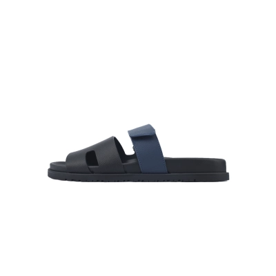Coco Shoes Hermes Calfskin Chypre Sandals Black Blue 01