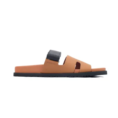 Hermes Calfskin Chypre Sandals Khaki Black 02