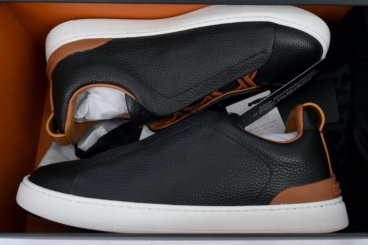 Coco Shoes Zegna Black Deerskin Triple Stitch™ Sneakers