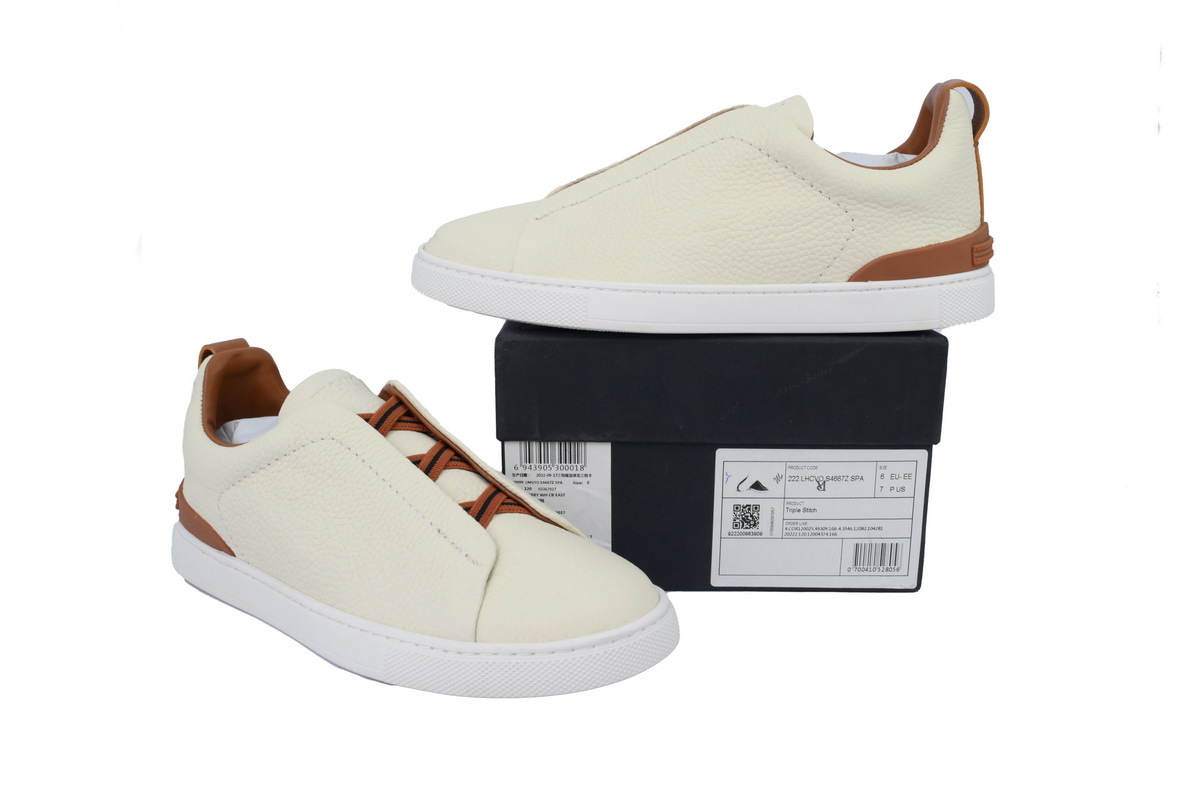 Coco Shoes Zegna Off White Deerskin Triple Stitch™ Sneakers