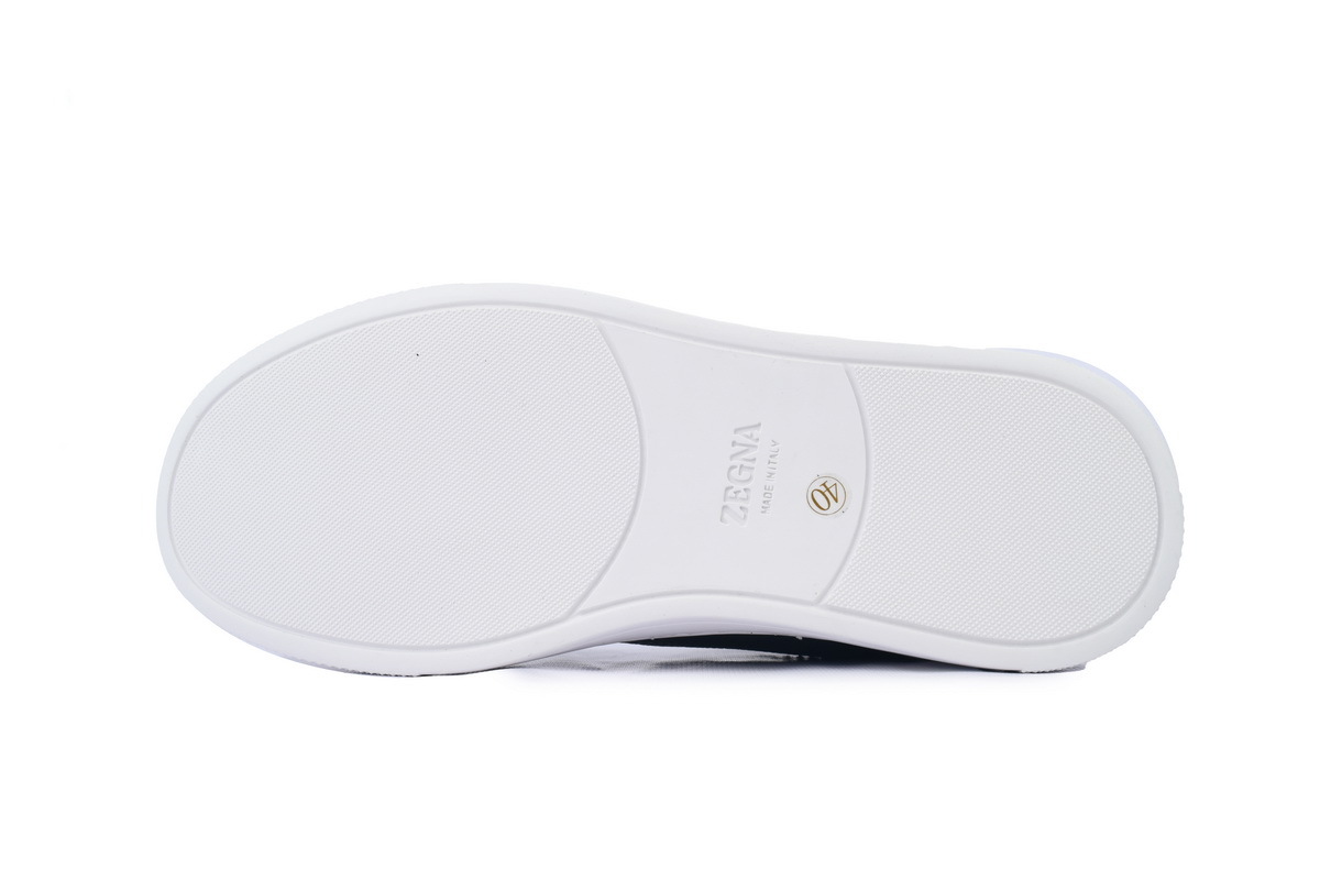 Coco Shoes Zegna Navy Blue Deerskin Triple Stitch™ Sneakers