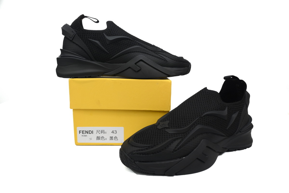 Coco Shoes Fendi Knit Fabric And Rubber Flow Mesh Running Sneakers Black 