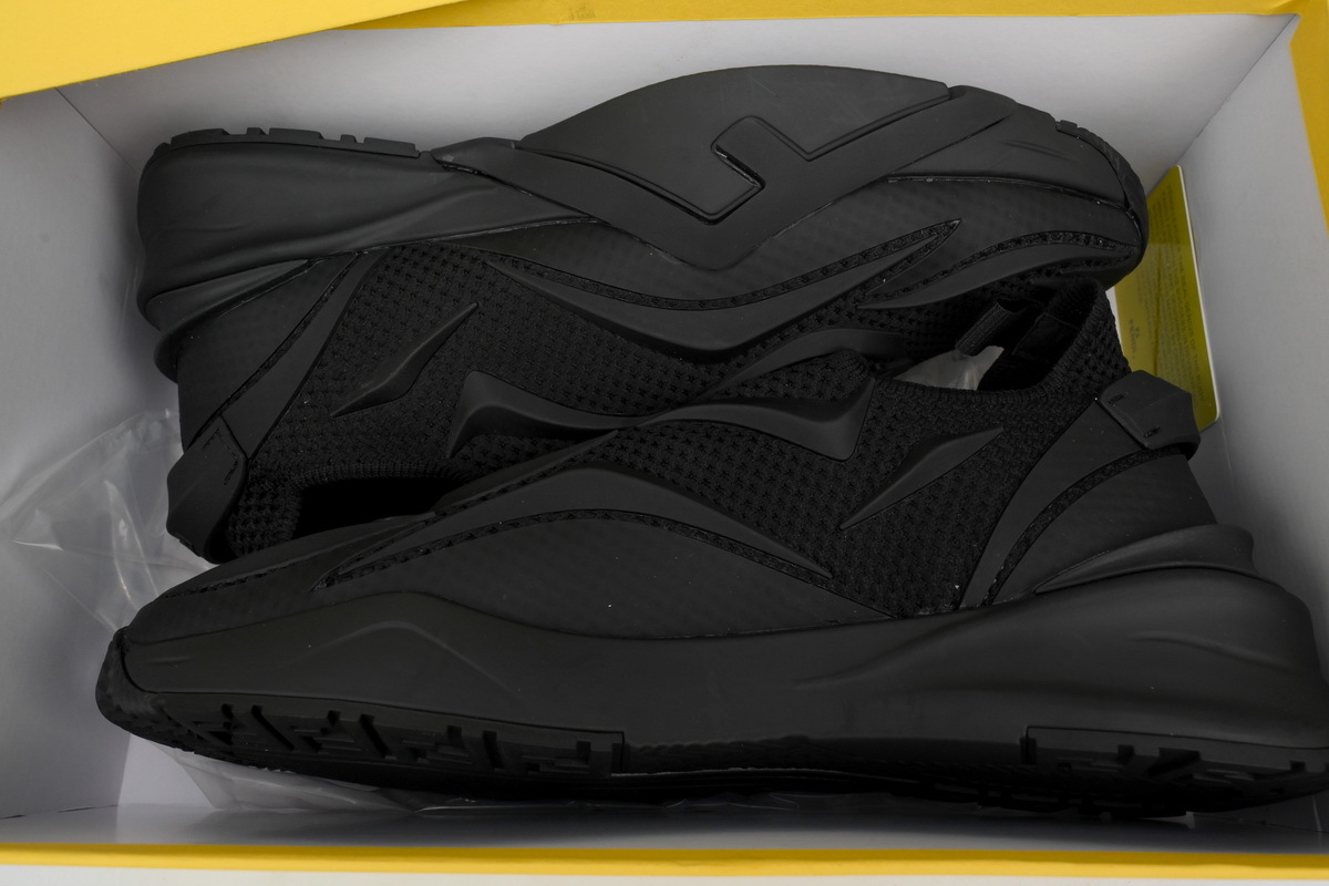 Coco Shoes Fendi Knit Fabric And Rubber Flow Mesh Running Sneakers Black 