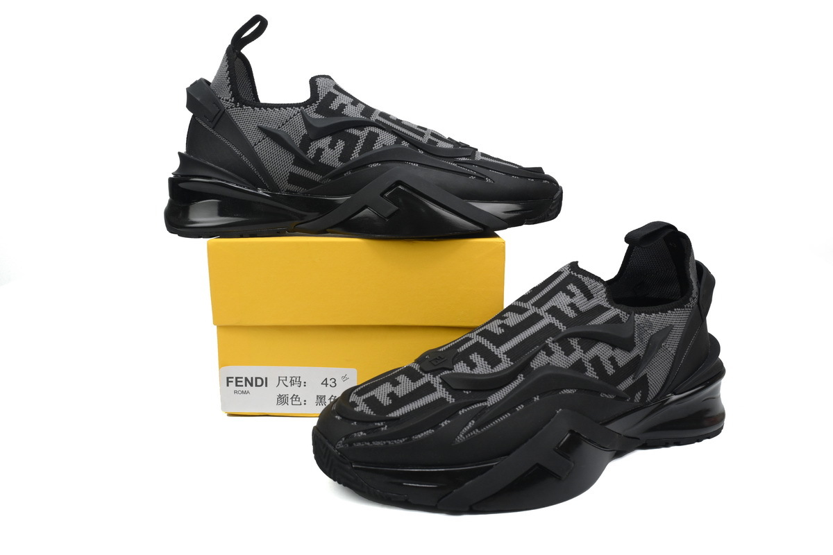 Coco Shoes Fendi Knit Fabric And Rubber Flow Mesh Running Sneakers Grey