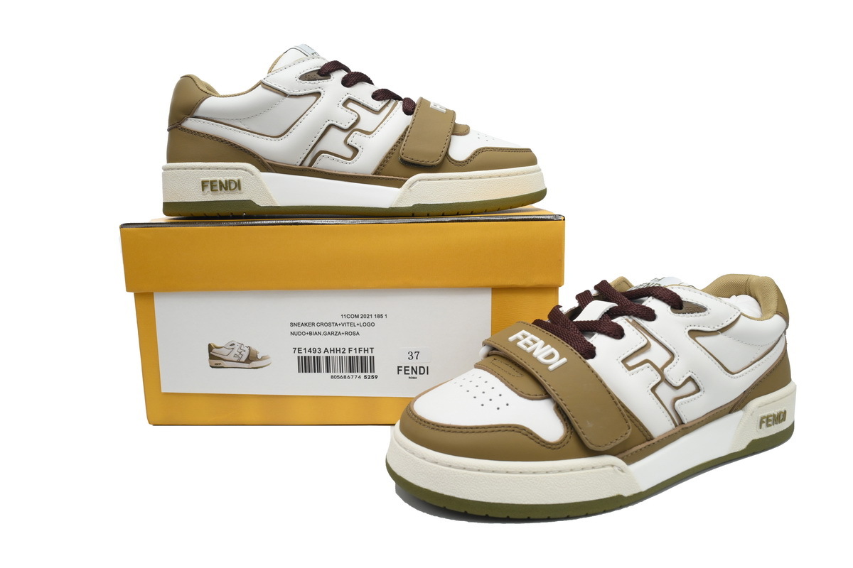 Coco Shoes Fendi Match Leather Low White Brown Velcro