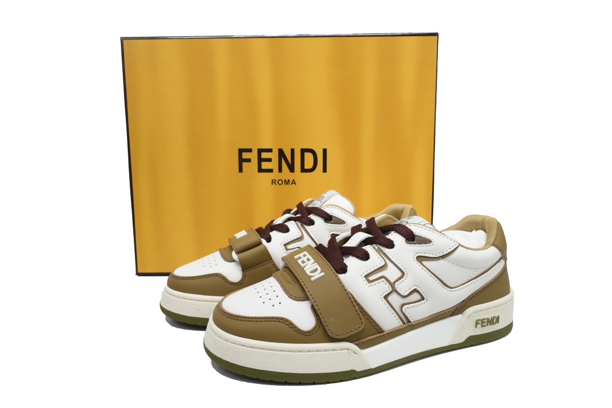 Coco Shoes Fendi Match Leather Low White Brown Velcro