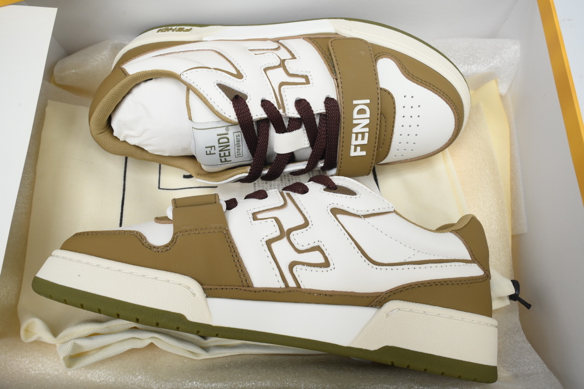 Coco Shoes Fendi Match Leather Low White Brown Velcro