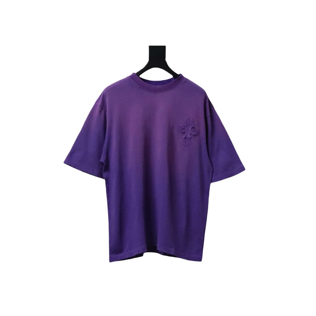 Coco Shoes Chrome Hearts Cross Embroidered Washed T-Shirt Purple