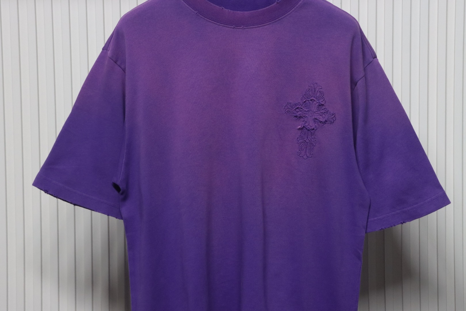 Coco Shoes Chrome Hearts Cross Embroidered Washed T-Shirt Purple