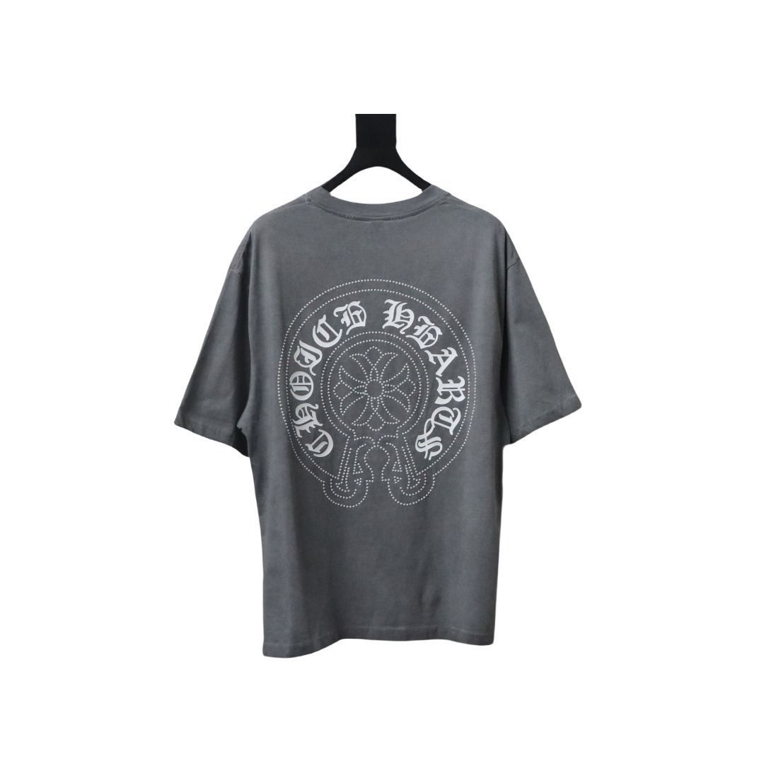 Coco Shoes Chrome Hearts Back White Horseshoe Print Grey T-Shirt 