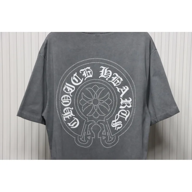 Chrome Hearts Back White Horseshoe Print Grey T-Shirt 