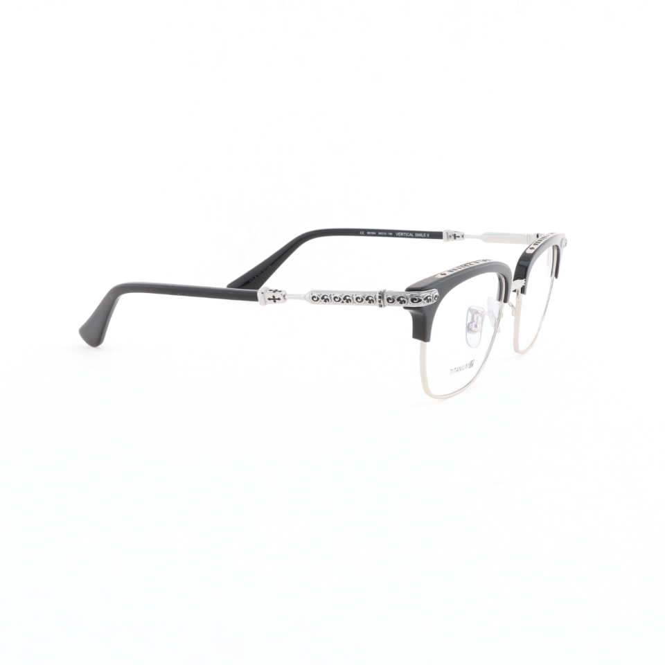 Chrome Hearts Vertical Smile II Eyeglasses Transparent Lens And Black Silver Frame