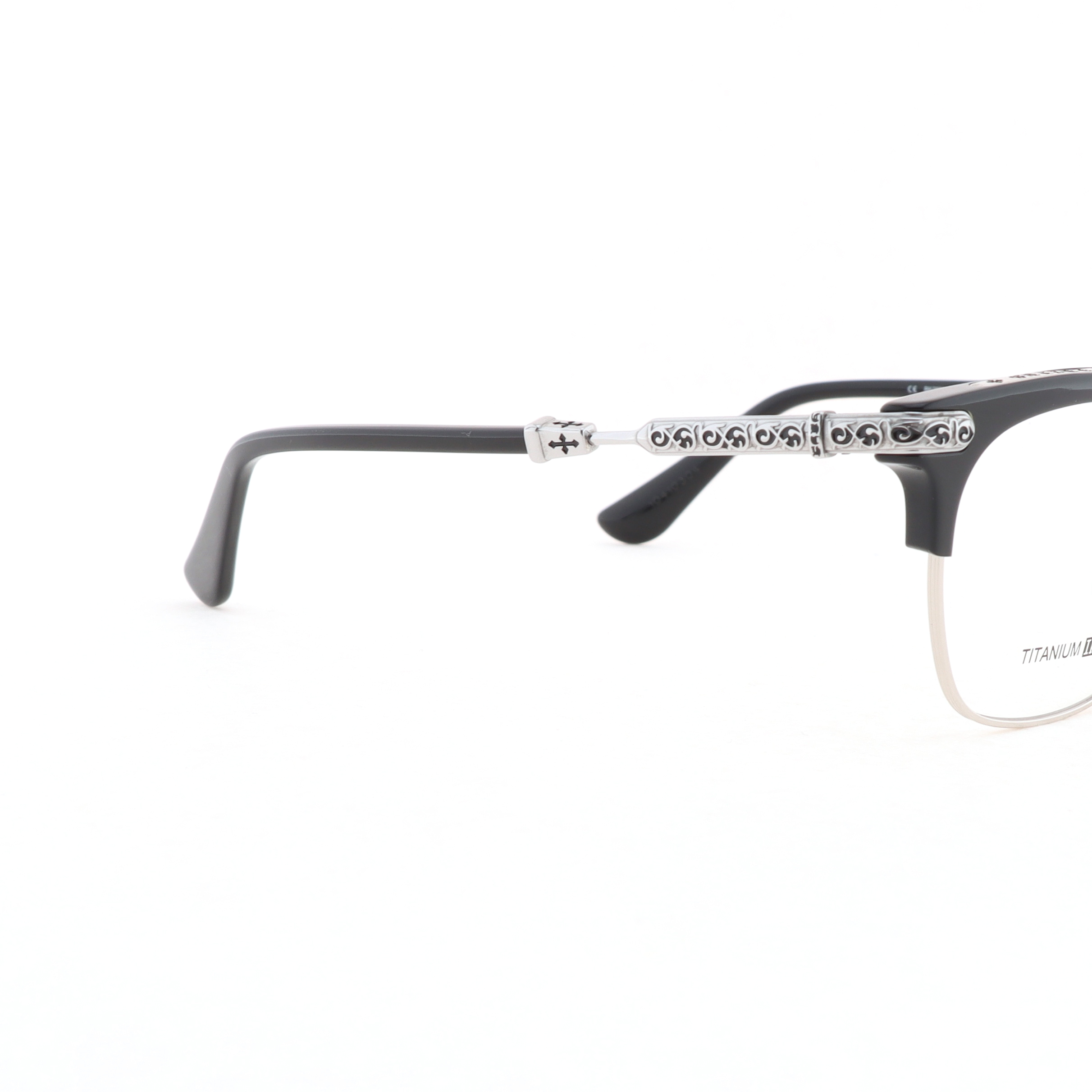 Chrome Hearts Vertical Smile II Eyeglasses Transparent Lens And Black Silver Frame