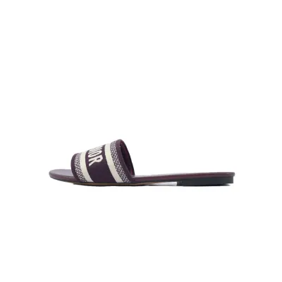 Dior Dway Slide Burgundy Cotton Embroidered Sandals 01
