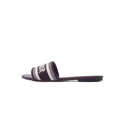 Coco Shoes Dior Dway Slide Burgundy Cotton Embroidered Sandals 01