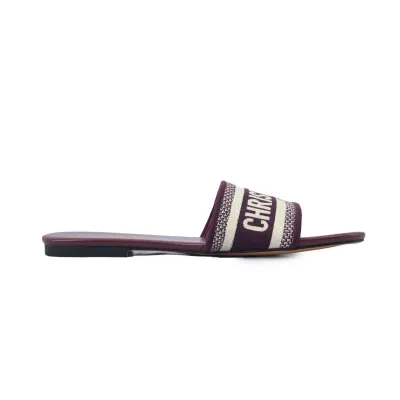 Dior Dway Slide Burgundy Cotton Embroidered Sandals 02
