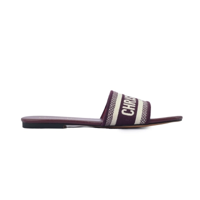 Coco Shoes Dior Dway Slide Burgundy Cotton Embroidered Sandals 02