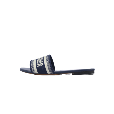 Dior Dway Slide Deep Blue Embroidered Cotton 01