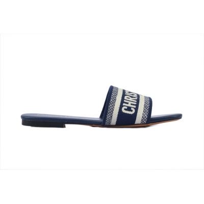 Coco Shoes Dior Dway Slide Deep Blue Embroidered Cotton 02