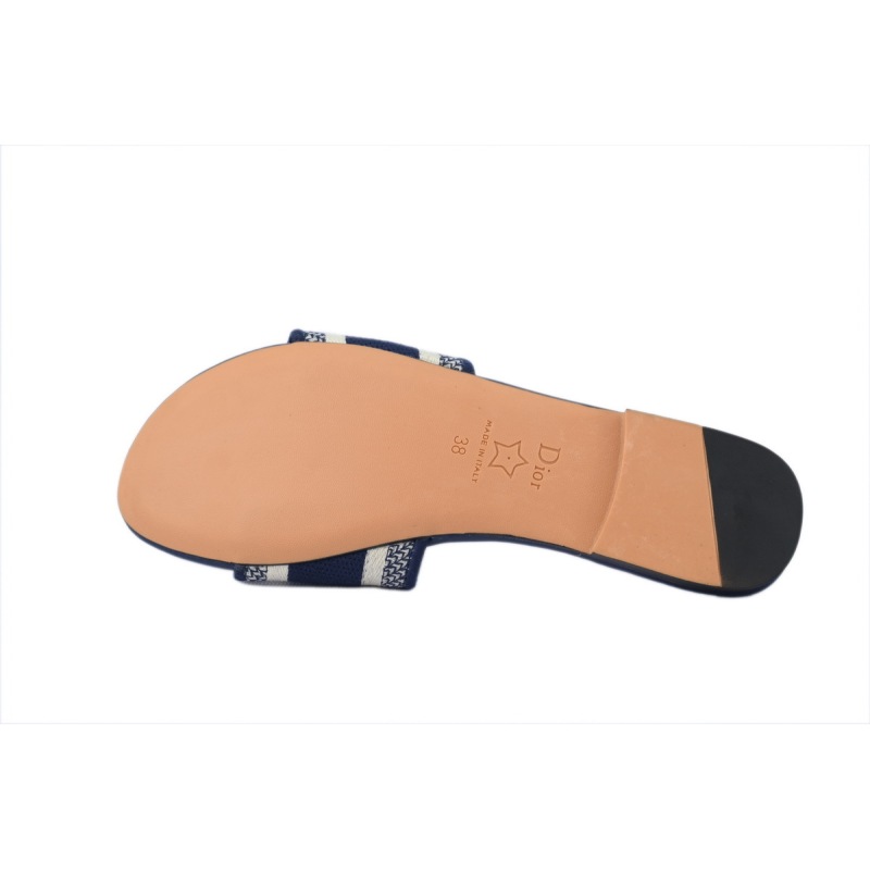 Dior Dway Slide Deep Blue Embroidered Cotton
