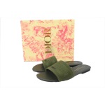 Dior Dway Slide Dark Green Embroidered Cotton