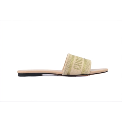 Coco Shoes Dior Dway Slide Natural Raffia and White Embroidered Cotton Apricot Gold 02