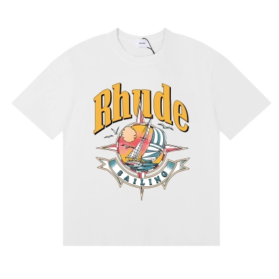 Rhude Port De T-shirt #50172 Vintage White/Black/Apricot 02