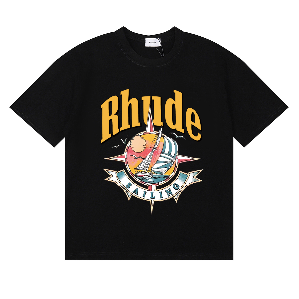 Rhude Port De T-shirt #50172 Vintage White/Black/Apricot