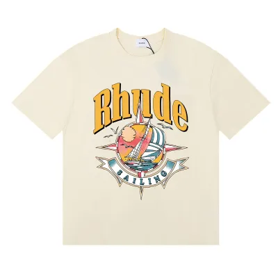 Rhude Port De T-shirt #50172 Vintage White/Black/Apricot 01