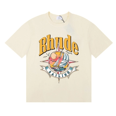 Rhude Port De T-shirt #50172 Vintage White/Black/Apricot 01