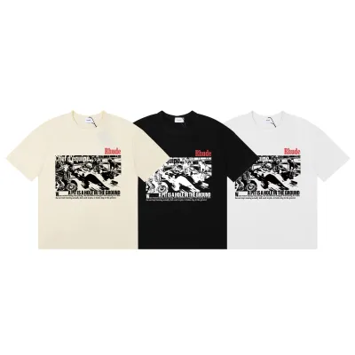 Rhude Champions Du Monde T-shirt #50170 Vintage White/Black/Apricot 02