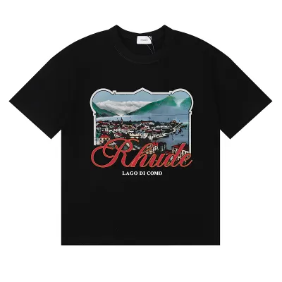 Rhude x Harrods Cotton Lago Di Como T-Shirt #50169 Vintage White/Black/Apricot 01