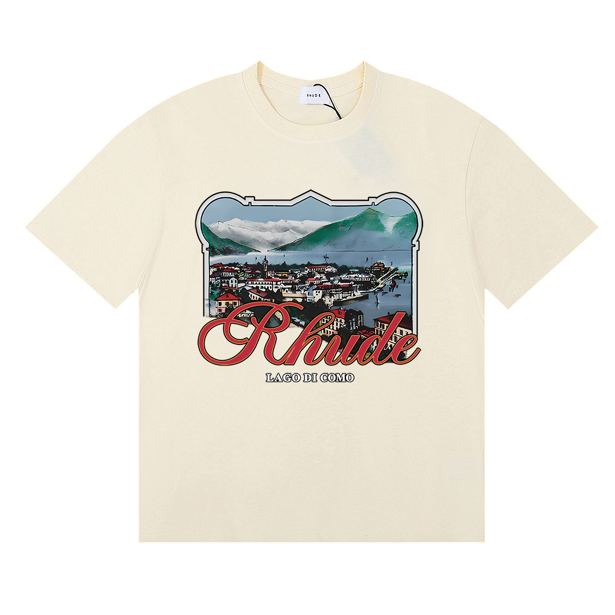 Rhude x Harrods Cotton Lago Di Como T-Shirt #50169 Vintage White/Black/Apricot