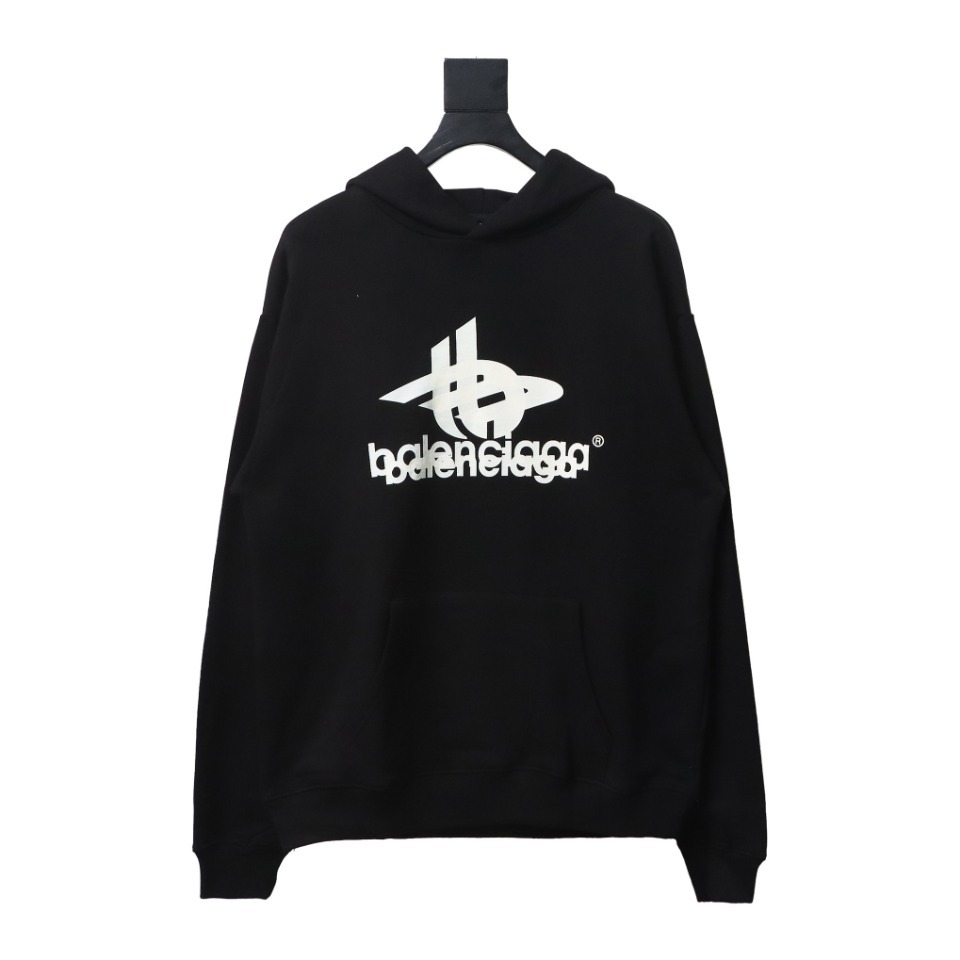 Balenciaga Double Print Logo Hoodie Black