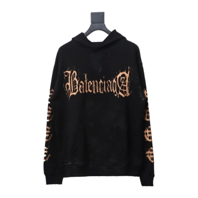 Balenciaga Metal Logo Printed Splattered Cotton Hoodie Black Brown 01