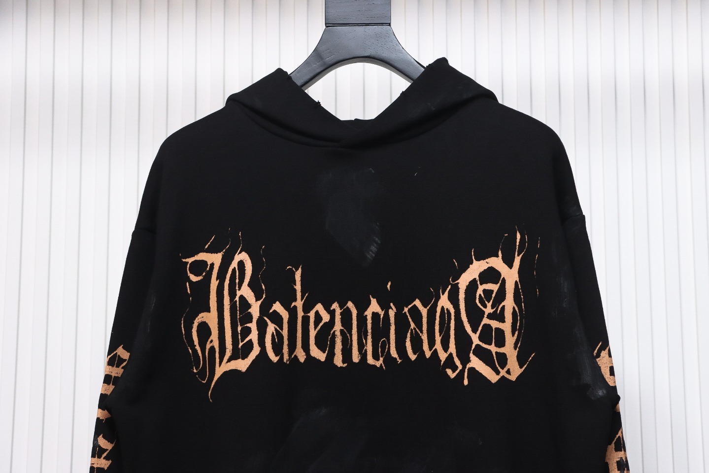 Balenciaga Metal Logo Printed Splattered Cotton Hoodie Black Brown