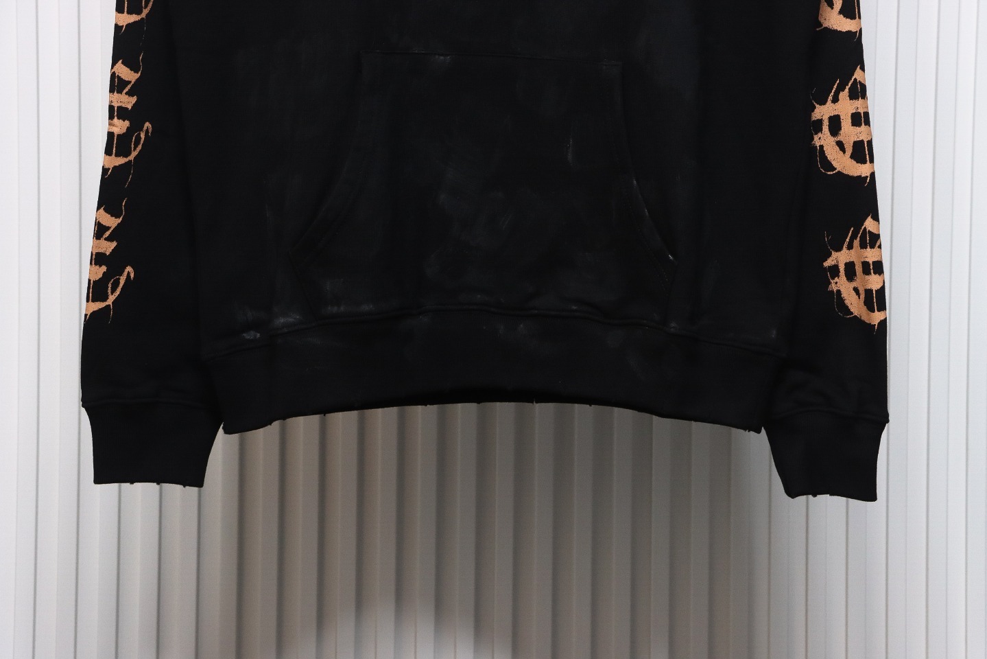 Balenciaga Metal Logo Printed Splattered Cotton Hoodie Black Brown