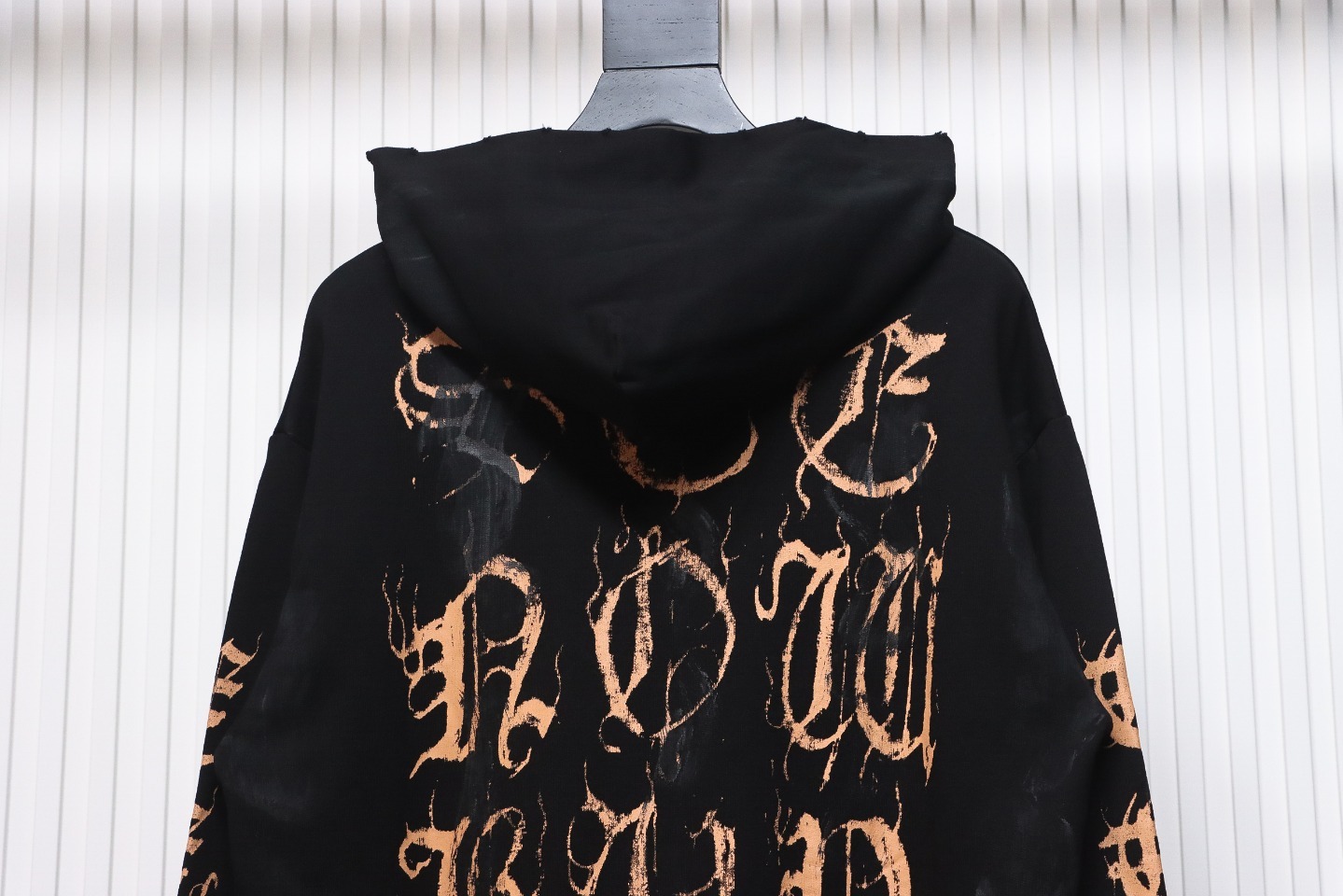 Balenciaga Metal Logo Printed Splattered Cotton Hoodie Black Brown