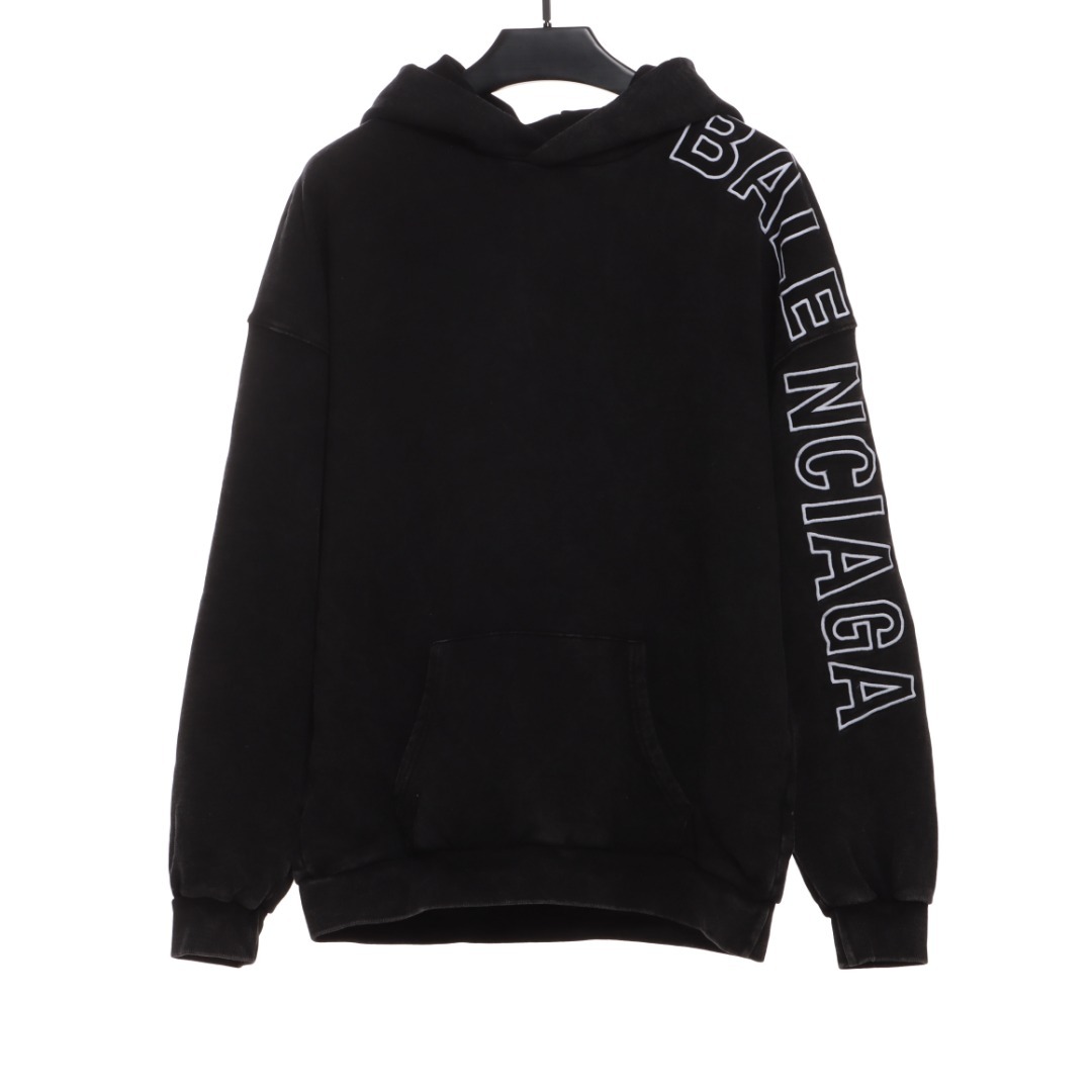 Coco Shoes Balenciaga Logo Embroidered Hoodie Washed Black/White