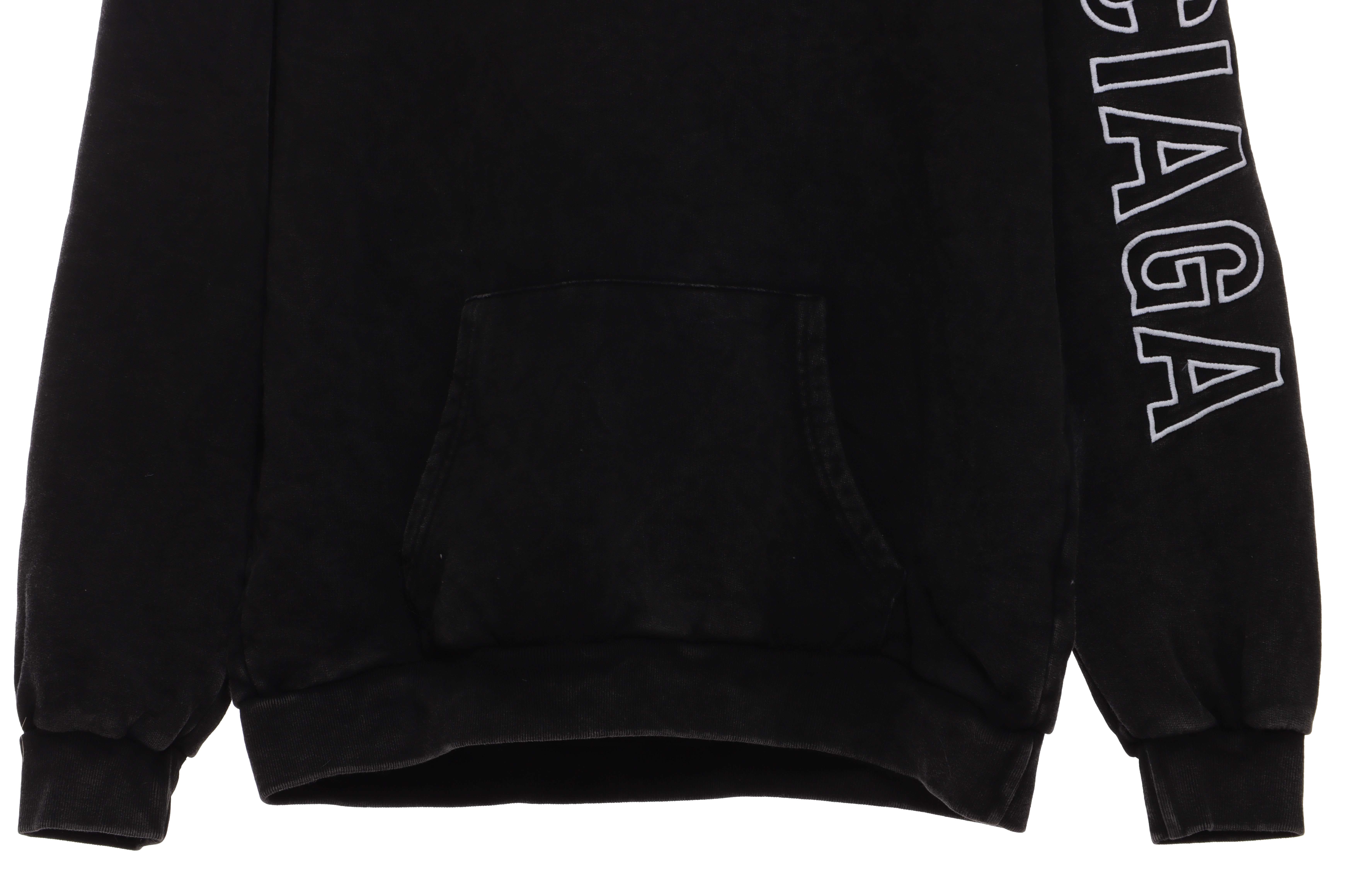Coco Shoes Balenciaga Logo Embroidered Hoodie Washed Black/White