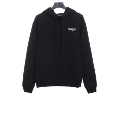 Balenciaga Embroidered Printed Cotton Hoodie Black 01