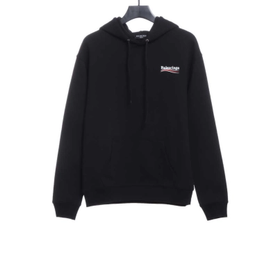 Balenciaga Embroidered Printed Cotton Hoodie Black 01