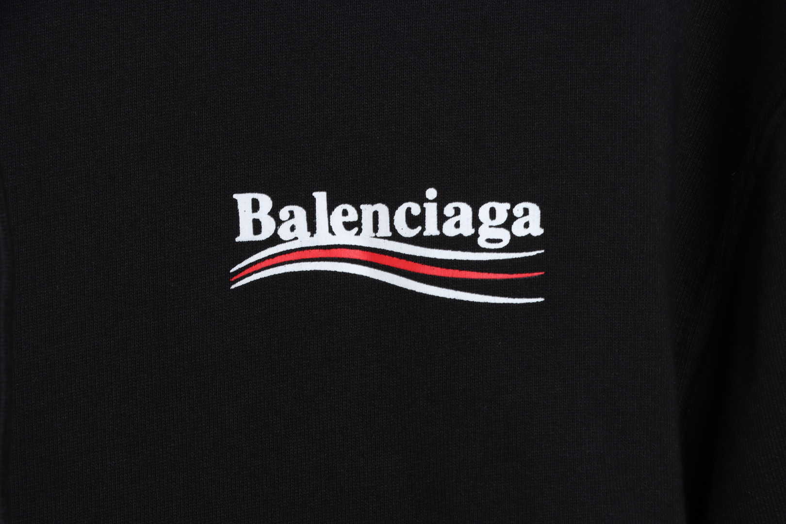 Balenciaga Embroidered Printed Cotton Hoodie Black