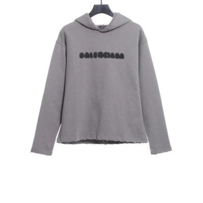 Balenciaga Grey Logo Printed Cotton Knit Hoodie 01