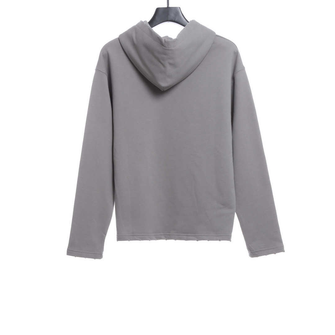 Balenciaga Grey Logo Printed Cotton Knit Hoodie